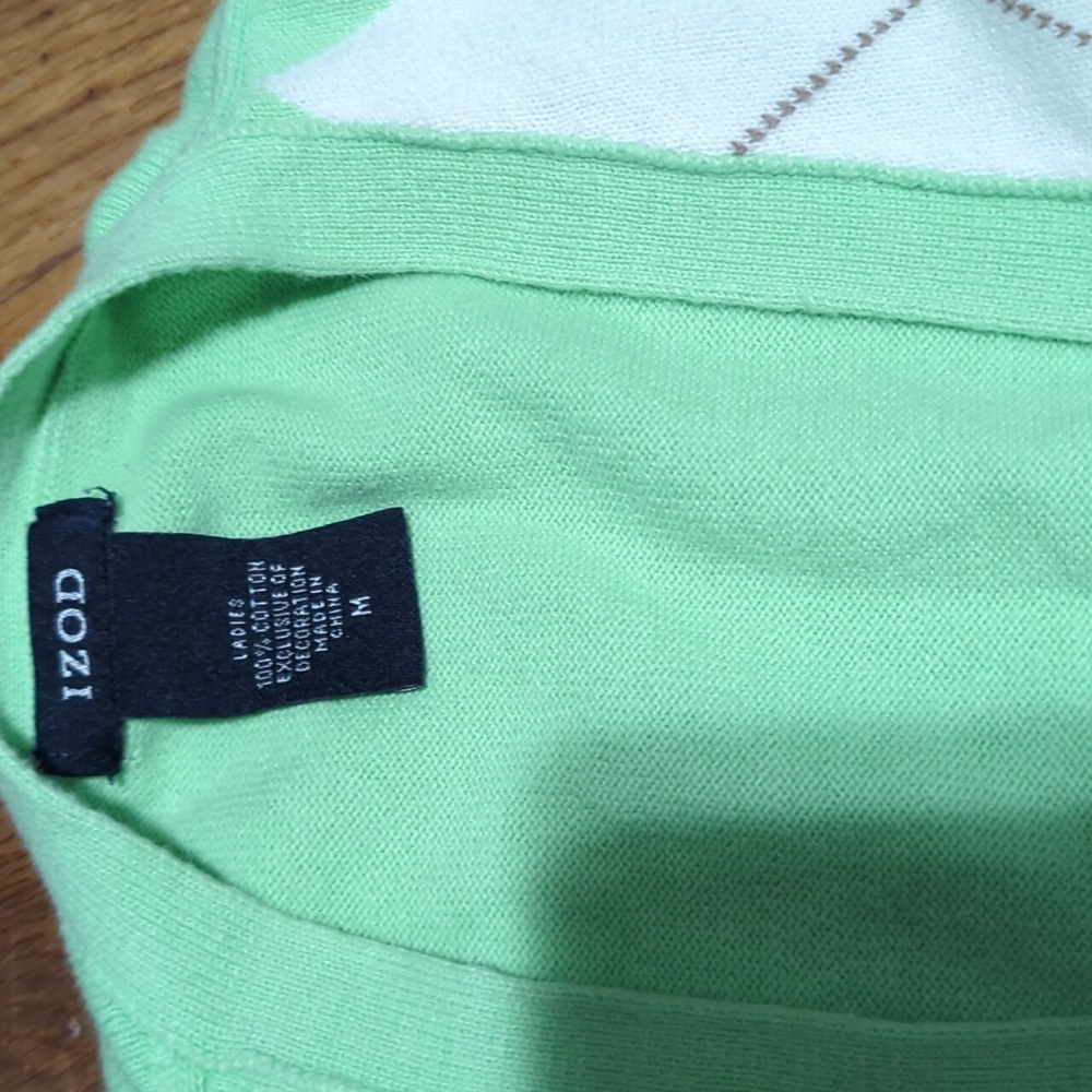 IZOD Green Argyle CARDIGAN Sweater SZ MED - Picture 3 of 5